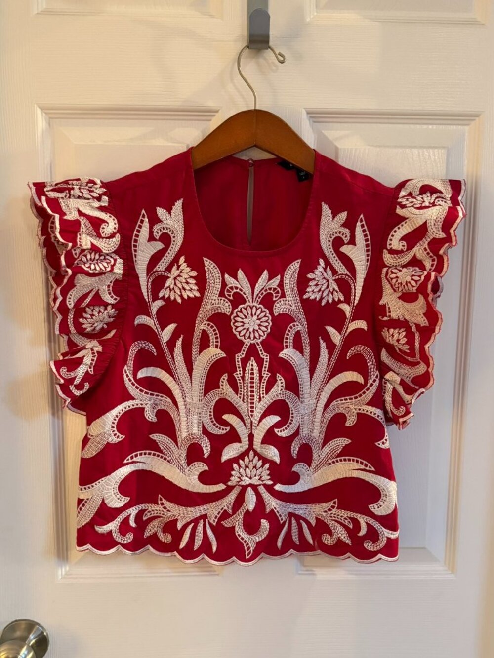 Express Embroidered Flutter Sleeve Fuchsia Red Blouse Top Size Small